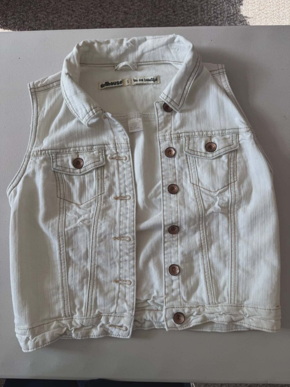 Dollhouse White Distressed Denim Vest - Size Small